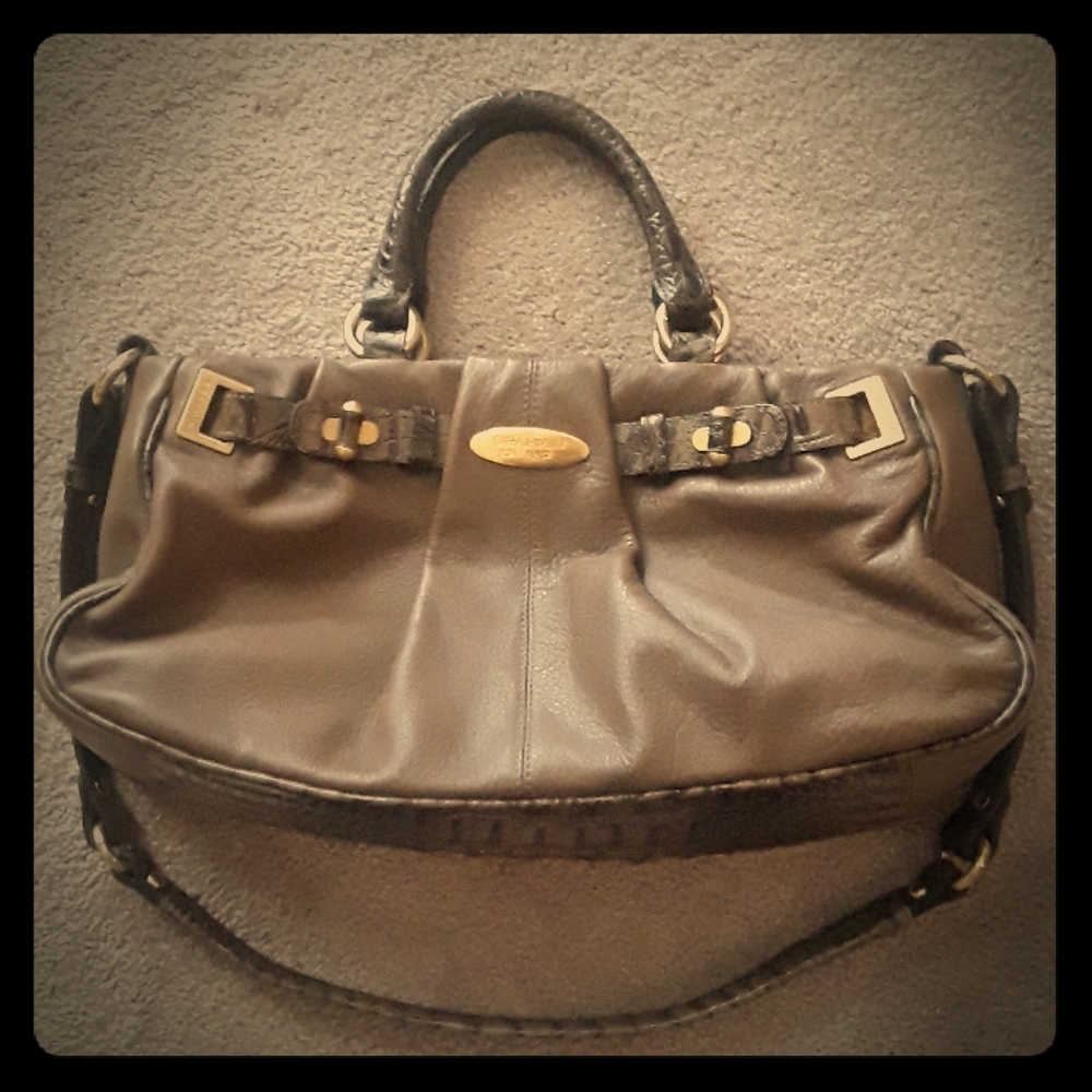 Brahmin taupe leather handbag
